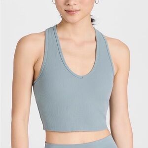 ALO Yoga Goddess Ribbed Crop Racerback Tank Cosmic Grey